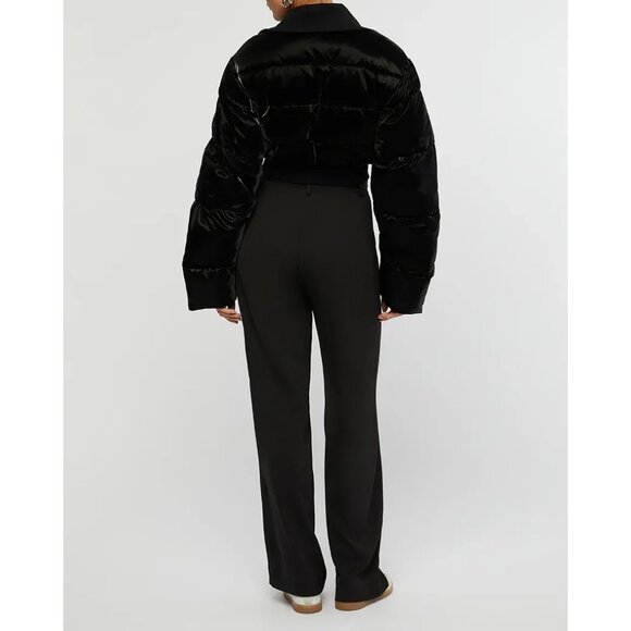 WeWoreWhat Cropped Puffer Jacket Black Womens Size S Zip Front Quilted Coat - Picture 10 of 16